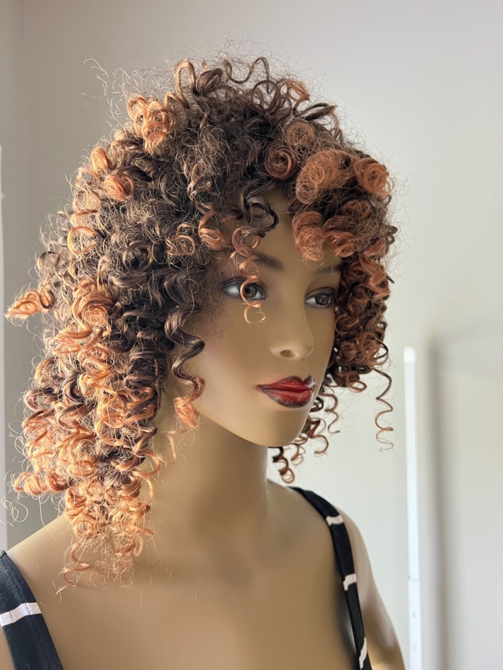 Amazon Curly Wig in Black with Copper Highlights - Voluminous Women's Hairpiece